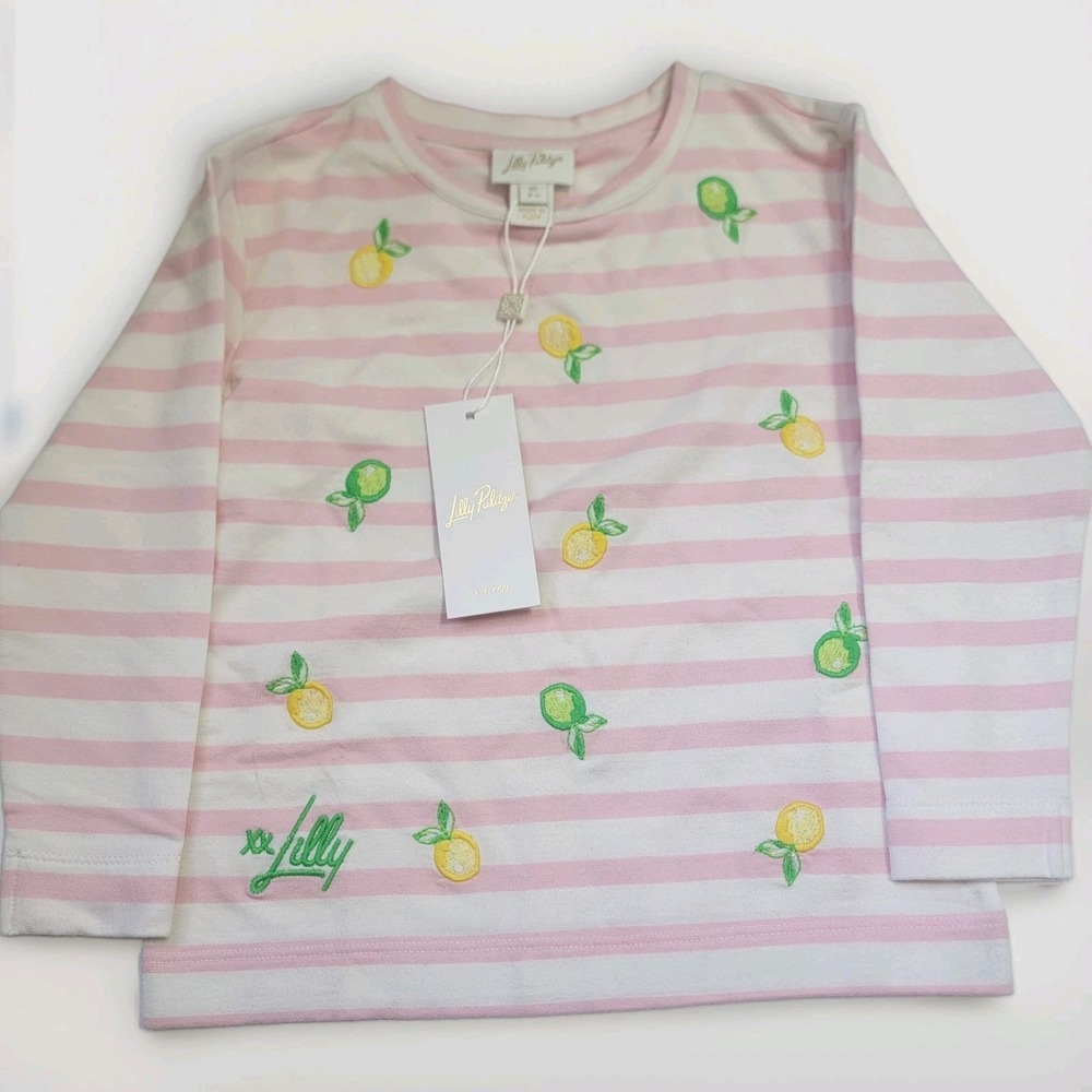 Lilly Pulitzer Mini Ballad Sweatshirt Stripe Lemon Embroidered Girls 2-3yr XS